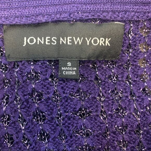 JONES New York purple metallic glitter open Front asymmetrical knit cardigan S - Picture 6 of 10